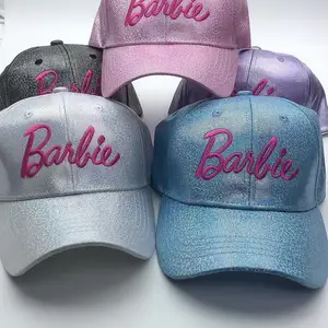 2023 keluaran baru topi bisbol perempuan Barbi warna-warni topi huruf bordir lucu Pink Barbi topi runcing Fashion kasual Barbi