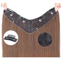 Perruque mi-tête 3/4 avec clip en V, cheveux Remy, densité 180%, non-humains, épais, grandes ondulations lâches, 45 cm, noir