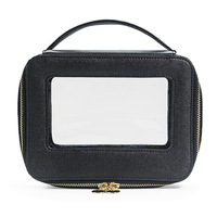 Boîte à maquillage portable 2026, étui carré transparent en cuir PU, sac à cosmétiques transparent en PVC, pochette pour le rangement des articles de toilette de voyage
