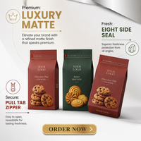 Sachet Premium Mat à Fond Plat Anti-Humidité pour Snacks, Scellé sur 8 Côtés, Refermable, 200g 500g, Impression Personnalisée pour Noix et Aliments pour Animaux