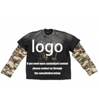 T-shirts Homme et Femme Effet Camouflage Faux Deux Pièces Délavé et Vieilli de Haute Qualité avec Graphiques Personnalisés