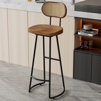 Tabouret de bar commercial d'extérieur en fer forgé style vintage avec dossier en bois massif, non rotatif, pour comptoir de café ou îlot, à pied haut