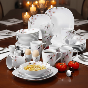 Service <span class=keywords><strong>de</strong></span> table carré <span class=keywords><strong>en</strong></span> céramique et <span class=keywords><strong>porcelaine</strong></span> <span class=keywords><strong>de</strong></span> 16 pièces pour 4 personnes, motif paysager, style moderne et luxueux, compatible four, micro-ondes et lave-<span class=keywords><strong>vaisselle</strong></span> - Product Image 2