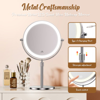 Miroir de maquillage éclairé en acier inoxydable rechargeable miroir de courtoisie Led grossissant double face 1x/10x miroir lumineux cosmétique