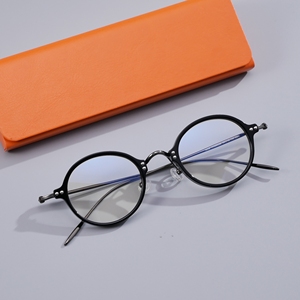 Monture de lunettes vintage ronde en acétate et métal pour hommes et femmes, avec rivets décoratifs, verres optiques, anti-lumière bleue, logo personnalisé, OEM - Product Image 4