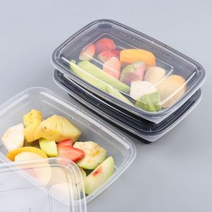 Conteneur alimentaire en plastique rectangulaire transparent noir jetable, acceptant l'impression de logo personnalisé, boîtes en plastique à emporter pour le déjeuner - Product Image 1