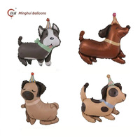 Ballons Mylar Chien de Compagnie Chapeau d'Anniversaire Chiot Husky Teckel Pug Chien Tacheté Décoration de Fête d'Anniversaire