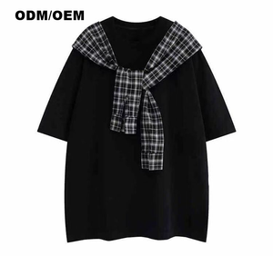 Camiseta chal a cuadros con bloqueo de color hecha a medida de marca de moda de calle para hombre patrón sólido - Product Image 2