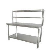 Plan de travail en acier inoxydable à double couche avec étagère, table de cuisine professionnelle en acier inoxydable à double niveau pour restaurant