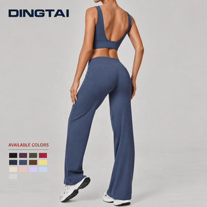 Ensemble de yoga Dingtai U Back à double bretelle pour femme, 2 pièces, avec coussinets amovibles, soutien-gorge de sport à ourlet large et pantalon droit, vêtements de sport - Product Image 3