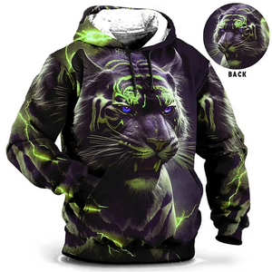Modello Vintage animale <span class=keywords><strong>lupo</strong></span> essenziale con stampa 3d felpa con cappuccio top leopardato a manica lunga Casual felpa con cappuccio tigre felpa con cappuccio oversize da uomo - Product Image 1