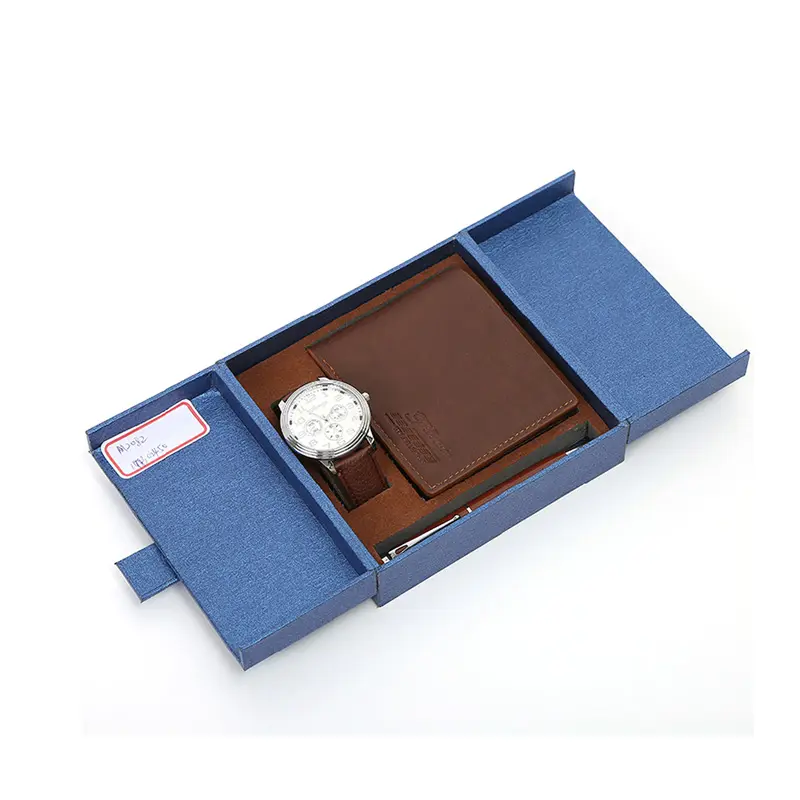 Popüler ürün saf deri cüzdan erkek Quartz saat paslanmaz çelik erkek deri tatil hediye seti