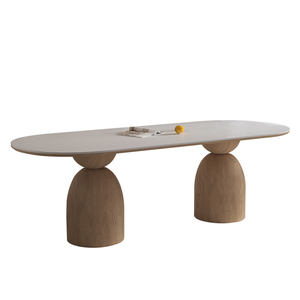 PurelyFeel Nordischer Massivholz-Steintisch für Zuhause, Restaurant, Villa, Langer Baumstamm-Cremetisch, Ovaler Arbeitstisch, Großer Plattentisch - Product Image 5