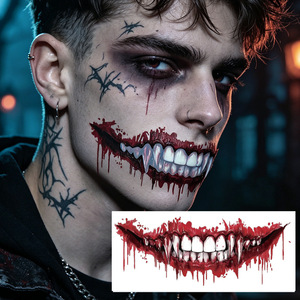 Autocollant de tatouage temporaire pour la bouche, thème Halloween Horreur, imperméable, pour application sur le visage, pour costume de fête, taille unique, impression numérique, film PET - Product Image 3