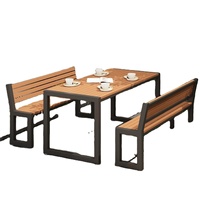 Meubles de loisirs d'extérieur modernes et imperméables - Table à manger en bois et métal avec dossier en fer pour cour, balcon, terrasse, plage