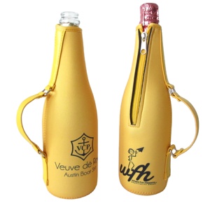 Custom Neoprene Zip-Up Wine Cooler Bags with Striped Pattern Insulation Sleeves & Leather Handle for Beer & Champagne <b>Bottle</b> - Product Image 3