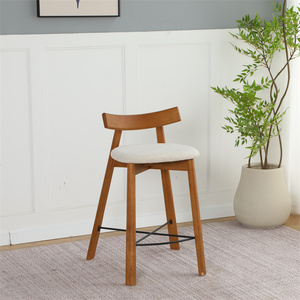 Luxury-Inspired Modern Nordic Fabric &amp; Wooden <strong>High</strong> <strong>Back</strong> Bar <strong>Stool</strong> for Home Bar Hotel Open Kitchen - Product Image 6