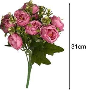 Fleurs artificielles en gros pour centres de table, décorations de mariage, bouquet de 10 têtes de pivoines et roses, fleurs décoratives - Product Image 3