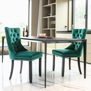 Juego de 2 Sillas de Comedor Modernas de Terciopelo con Respaldo Acolchado y Patas Negras para Hogar, Cocina y Sala de Estar - Product Image 3