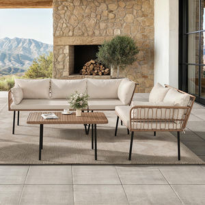 Dwoo Venta al por mayor Balcón al aire libre Bistro Beige Sofá Silla Mesa Ocio 4 piezas Rattan Terraza Muebles Set - Product Image 1