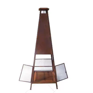 Brasero de exterior de hierro con diseño de obelisco piramidal alto, <span class=keywords><strong>para</strong></span> <span class=keywords><strong>leña</strong></span>, con puertas de malla abatibles y rejilla extraíble, y salida de humo - Product Image 6