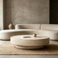 Table basse ronde minimaliste en travertin, table basse moderne en pierre naturelle pour l'ameublement intérieur