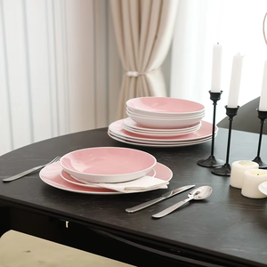Ready to Ship 16 Pieces Restaurant Luxury Pink Ceramic Stoneware Dinner Dinnerware <b>Plate</b> <b>Sets</b> Dinnerware <b>Sets</b> - Product Image 4