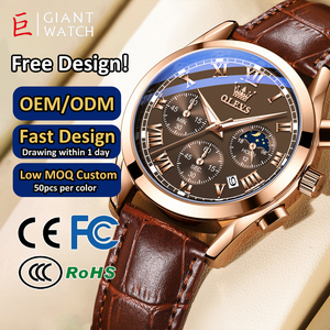 2024 좋은 가격 럭셔리 패션 남성 스타일 Olevs 2871 가죽 밴드 방수 빛나는 달력 비즈니스 손 시계 - Product Image 3