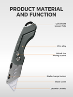 Couteau utilitaire rétractable automatique en acier robuste portable, lame en céramique, poignée ambidextre, verrou de sécurité pour la découpe de boîtes, le bureau