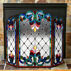 Factory Directly Supply Stained glass 3pcs <b>Folding</b> Victorian Fireplace <b>Screen</b> 110*70CM Size - Product Image 2