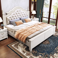 Meubles de chambre à coucher de style américain en bois massif de luxe 1.8m Retro Courtyard Countryside Lit double en cuir