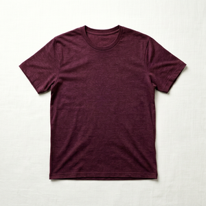 เสื้อยืดแขนสั้นสีแดงเบอร์กันดีสำหรับผู้ชาย ทรงปกติ สีพื้น ลำลอง คอกลม ผ้าถักเนื้อเจอร์ซีย์ ผ้าฝ้าย - Product Image 1