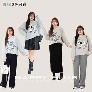 เสื้อฮู้ดฟลีซพิมพ์ลายการ์ตูนไซส์ใหญ่ รุ่น N9077 สำหรับผู้หญิง ยี่ห้อ Happy Plus สีเทา พร้อมป้าย - Product Image 5