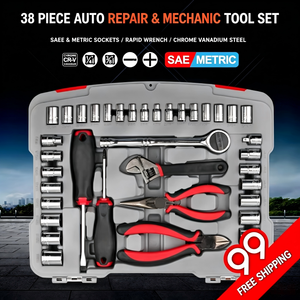 38 Piece Auto Repair Tool Set 1/4 In Chrome Vanadium Steel <b>Ratchet</b> Wrench <b>Socket</b> Kit With Case - Product Image 2