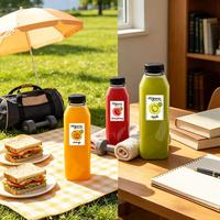 Bouteilles carrées transparentes en PET pour jus, contenants réutilisables vides pour café froid, smoothies et jus faits maison