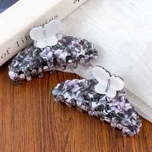 กิ๊บติดผมอะซิเตทลายหินอ่อนสีรุ้ง ดีไซน์หรูหราอ่อนโยน ประดับด้วยผีเสื้อเล็กๆ สไตล์โรแมนติกย้อนยุค - Product Image 6