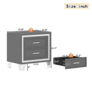 In Stock 3-Pieces Bedroom Sets <b>Queen</b> <b>Size</b> Gray Upholstered Platform <b>Bed</b> with LED Lights and Two Nightstands - Product Image 6