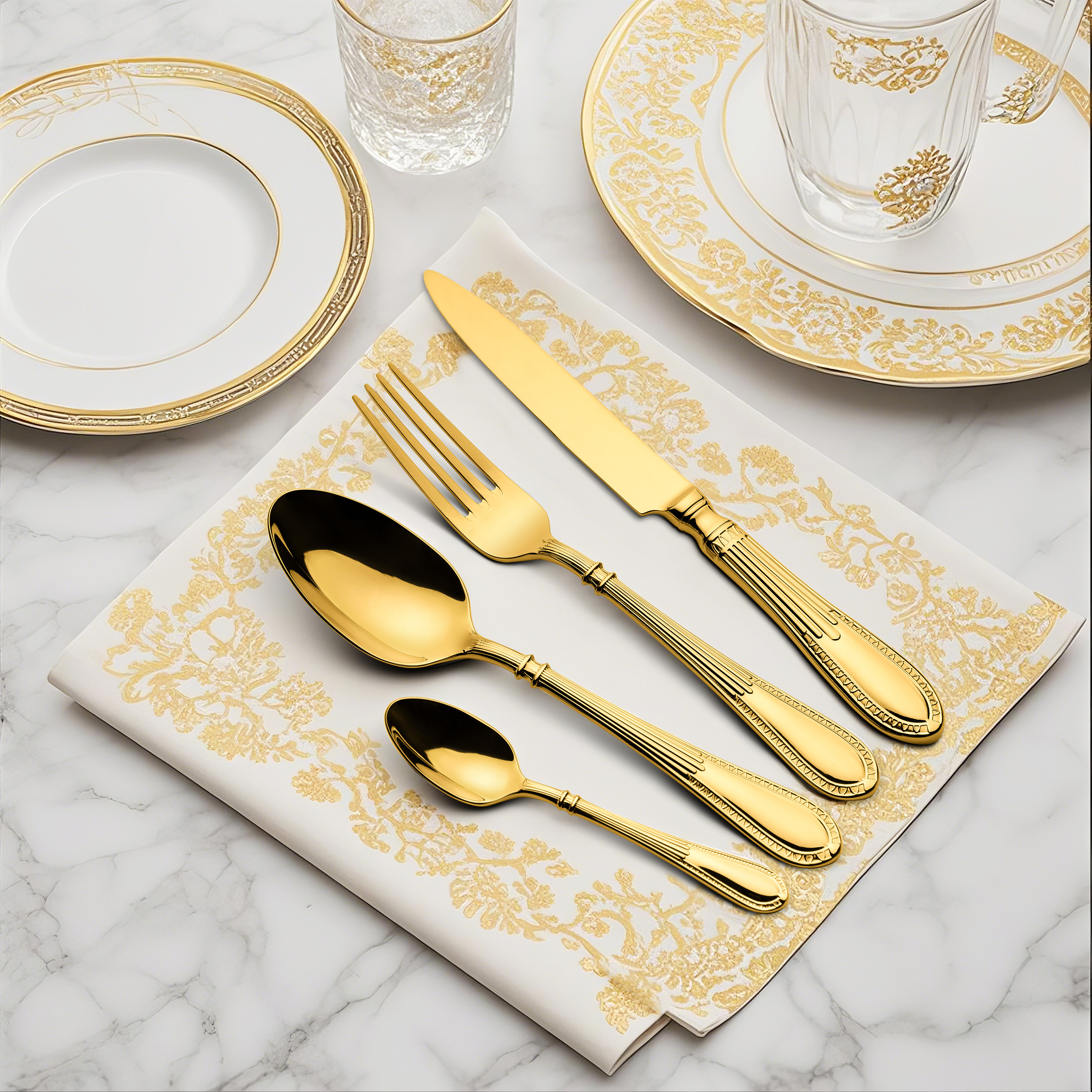 Modern Luxury 18/10 Stainless Steel Cutlery Set Mirror Polished Gold Spoon Silverware Flatware for Weddings and Hotels · image 2