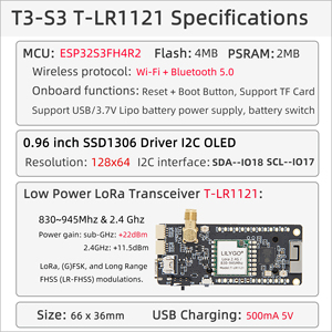 LILYGO T3S3 Carte de développement avec 0.96 ''OLED <span class=keywords><strong>ESP32</strong></span>-S3 WiFi pour Bluetooth Low Power 830-945Mhz 2.4Ghz LoRa Module Kits - Product Image 5