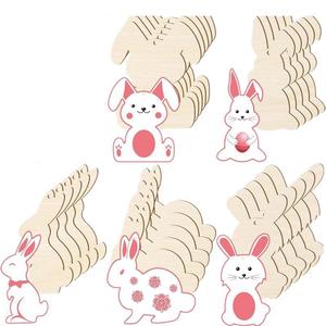 Decoraciones colgantes de madera con forma de conejo para manualidades de Pascua, pintura y graffiti, uso en interiores - Product Image 4