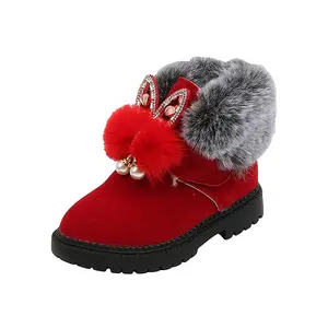 Botas de nieve para niños, zapatos planos de algodón de princesa, a la moda, gruesas, cortas, de terciopelo, novedad de invierno