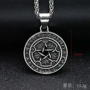 Cobra stainless steel circular Snake Men Necklace Design Jewelry Divination Witchcraft Pentagram Silver Color