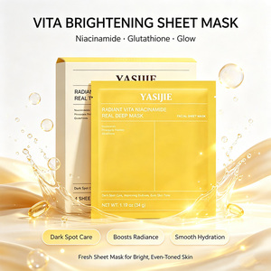 Masque facial en feuille YASIJIE à la niacinamide, glutathion et vitamines, éclaircissant, anti-taches brunes, anti-terne, hydratant, lot de 4 pièces - Product Image 1
