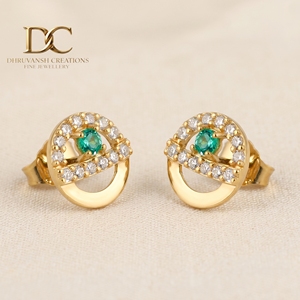 Pendientes de Oro Amarillo Sólido de 14 Quilates con Diamante Cultivado en Laboratorio y Esmeralda Colombiana Certificados por IGI para Mujer, Joyería de Corte Brillante Redondo - Product Image 3