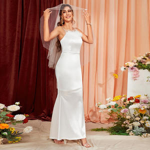 Abito <span class=keywords><strong>da</strong></span> sposa in piuma bianca personalizzato D & M x taglie in raso e Chiffon con coda di pesce abito senza maniche per abito <span class=keywords><strong>da</strong></span> <span class=keywords><strong>sera</strong></span> damigella d'onore - Product Image 3