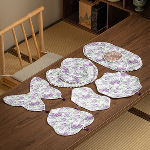 Brocade Floral Butterfly Tea <b>Mat</b> Set Washable Tea Ceremony Accessories - Product Image 1