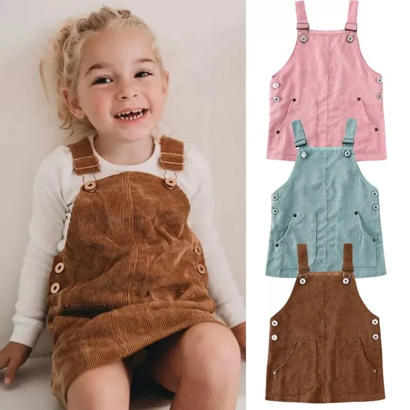 2021 Bayi Pakaian Musim Panas 1-5T Balita Anak-anak Bayi Gadis Mini Retro Gaun Tali Corduroy Dress Wanita Overall