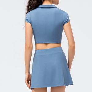 Set di Polo da Tennis gonna da Tennis personalizzata <span class=keywords><strong>2</strong></span> pezzi Set da donna Top corto Fitness con colletto - Product Image 4