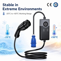 Chargeur EV portable 7kW Type 2 32A réglable 16A-32A IC-CPD avec écran LCD et minuterie, prise UK, chargeur rapide de voyage monophasé 7 kW, prise CEE 3 broches
