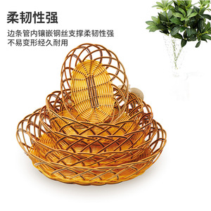 Oval Plastic Rattan Style <b>Storage</b> <b>Basket</b> 240 Series Beige For Neatening And <b>Storage</b> - Product Image 4